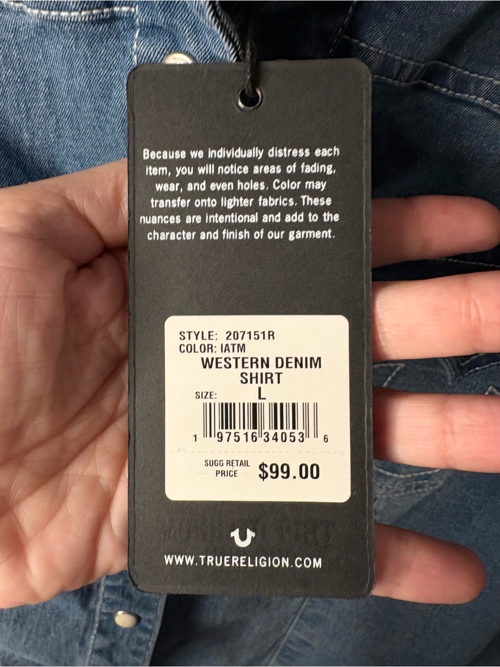 TRUE RELIGION WOMEN'S WESTERN DENIM SHIRT LARGE NEW - Picture 15 of 16